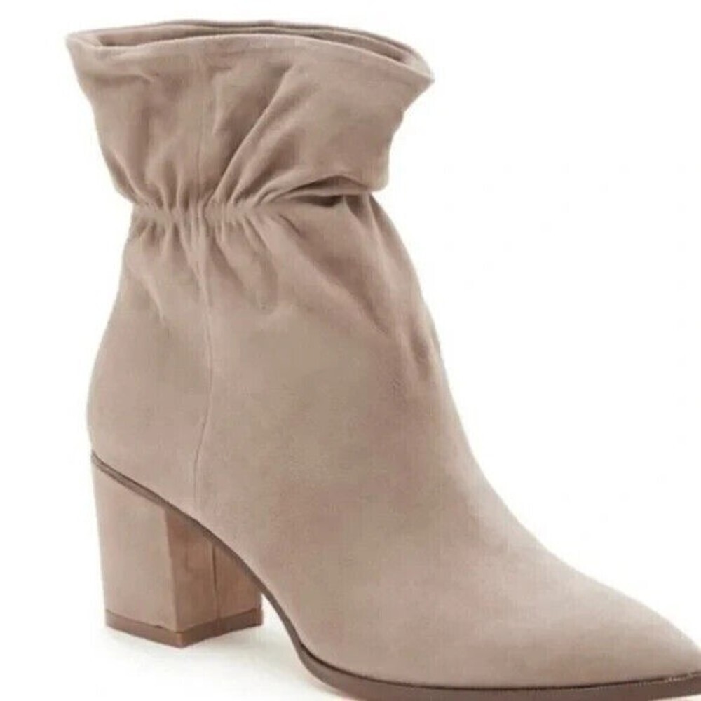 Sole Society Women Demetria Block Heel Booties Pointed Toe Beige Suede 11